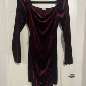 Burgundy Long Sleeve Mini Dress